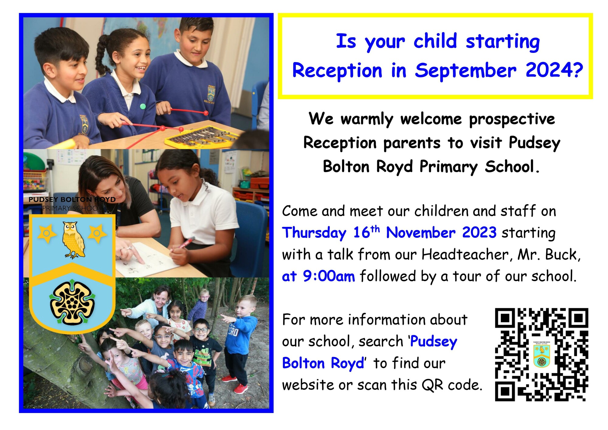 Open Day for September 2024 Reception Parents Pudsey Bolton Royd Primary School